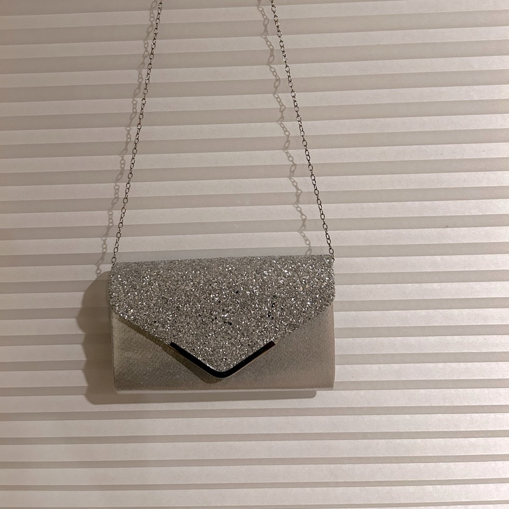 Silver sparkling evening bag
